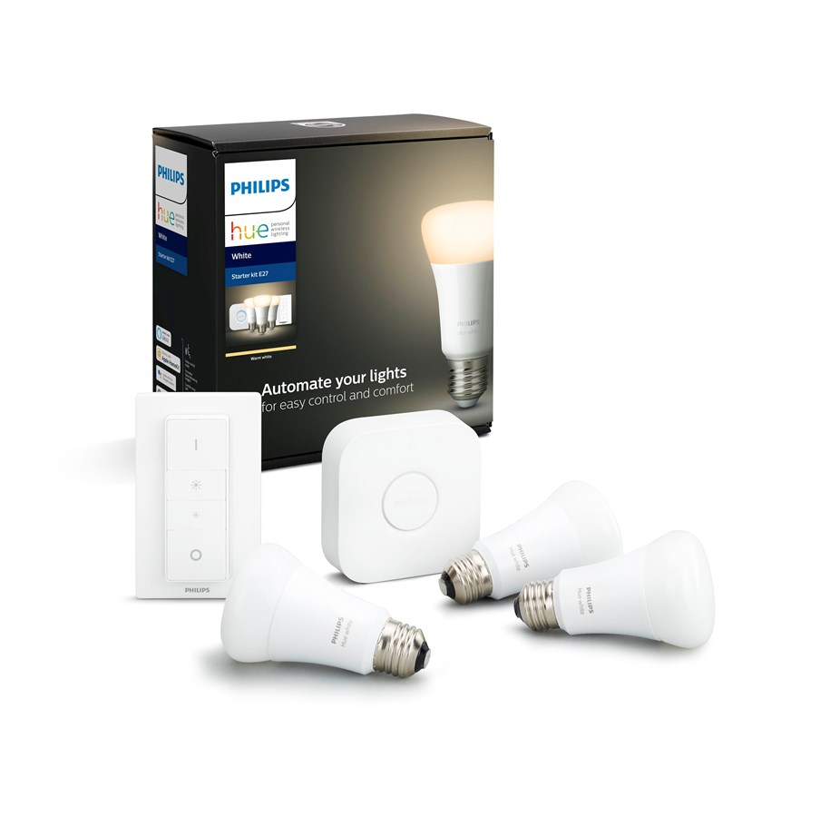 Smarthus - Philips Hue White 3 x E27 Pærer + Switch Starter Kit - BT - 929001821604