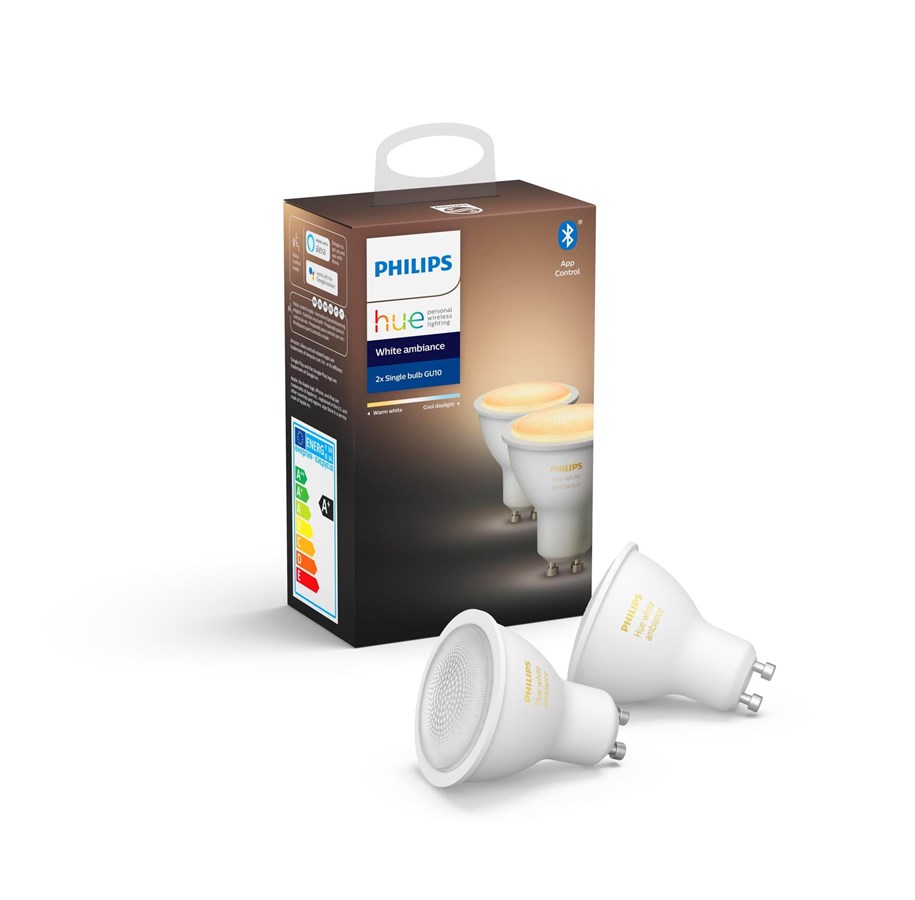 Smarthus - Philips Hue White Ambiance GU10 Pære - BT - 2-pakk - 929001953303