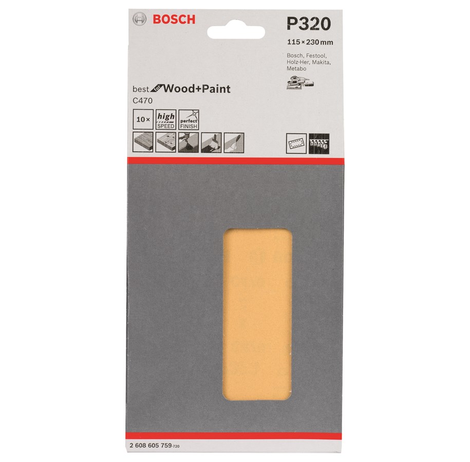 BOSCH 2608605759 FEUILLE en Papier de Verre C470, Lot D'10 Pièces 115 X