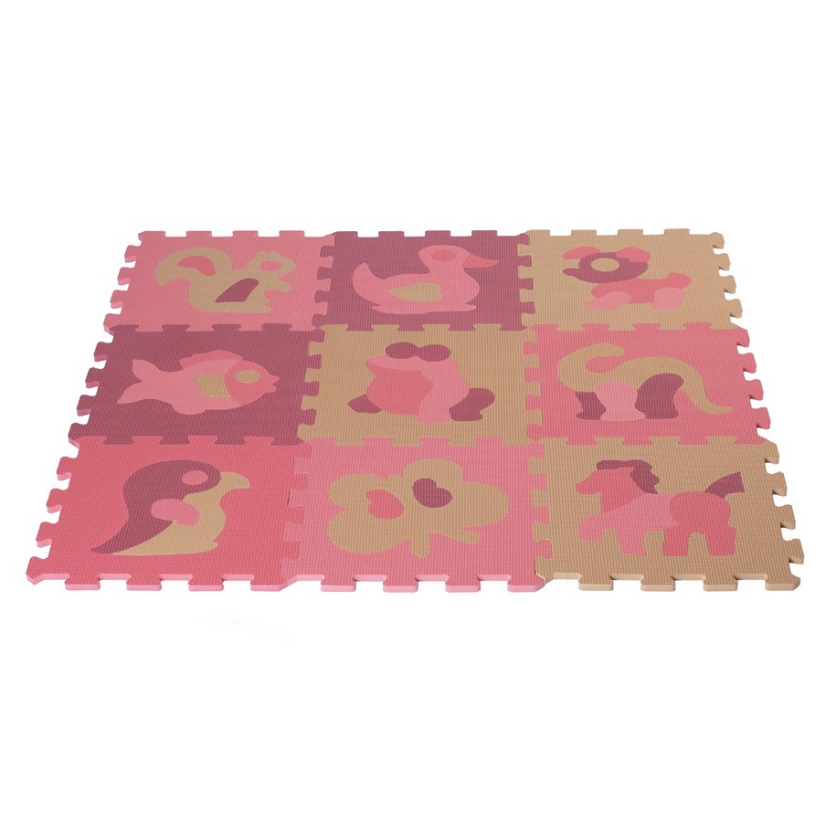 Barnerom - Nordic Play NORDIC PLAY leikkimatto/ palapeli 30 x 30cm 10mm med eläinaiheilla pinkki 9 kpl. - 805-796