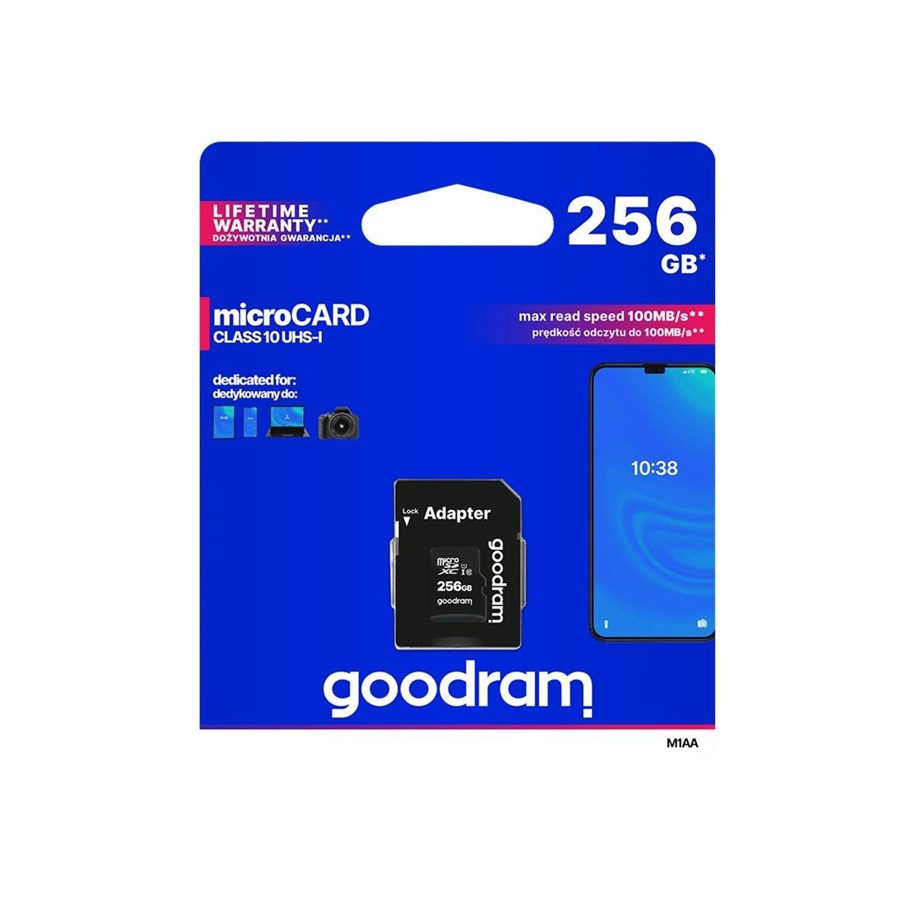Minnekort - GOODRAM memory card Micro SDXC 256GB Class 10 UHS - M1AA-2560R12