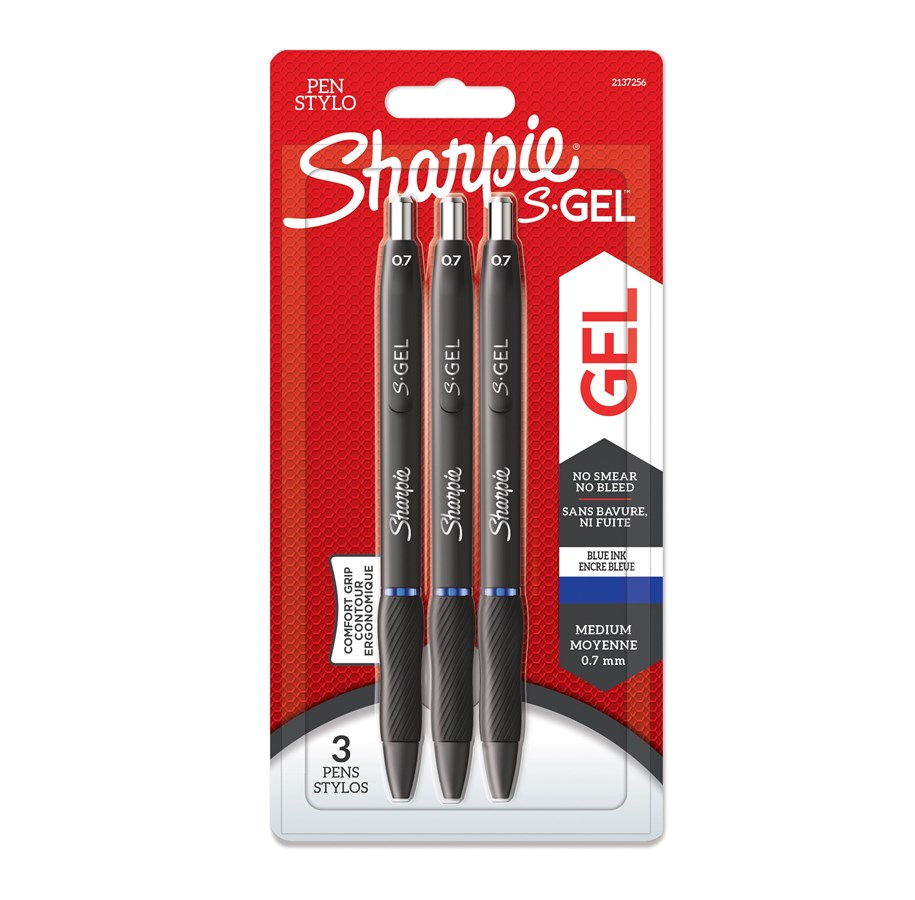 Skrive- & Tegneverktøy - Sharpie S-Gel | Gel Pens | Medium Point (0.7mm) | Blue Ink | 3 Count - 2137256