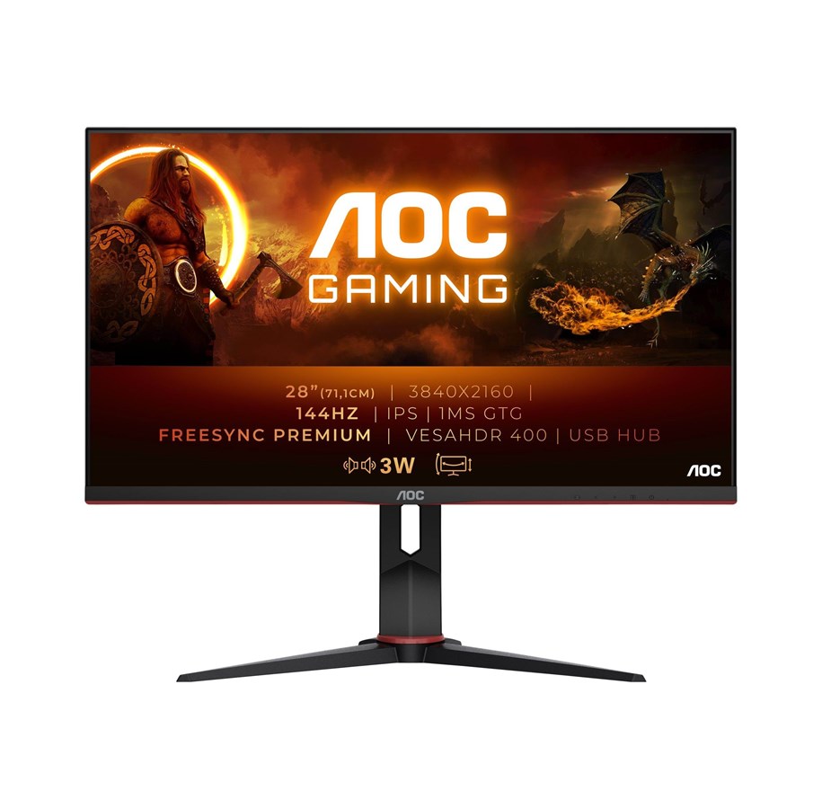 Skjerm - 28" AOC Gaming U28G2XU/BK 4K 144Hz - U28G2XU/BK