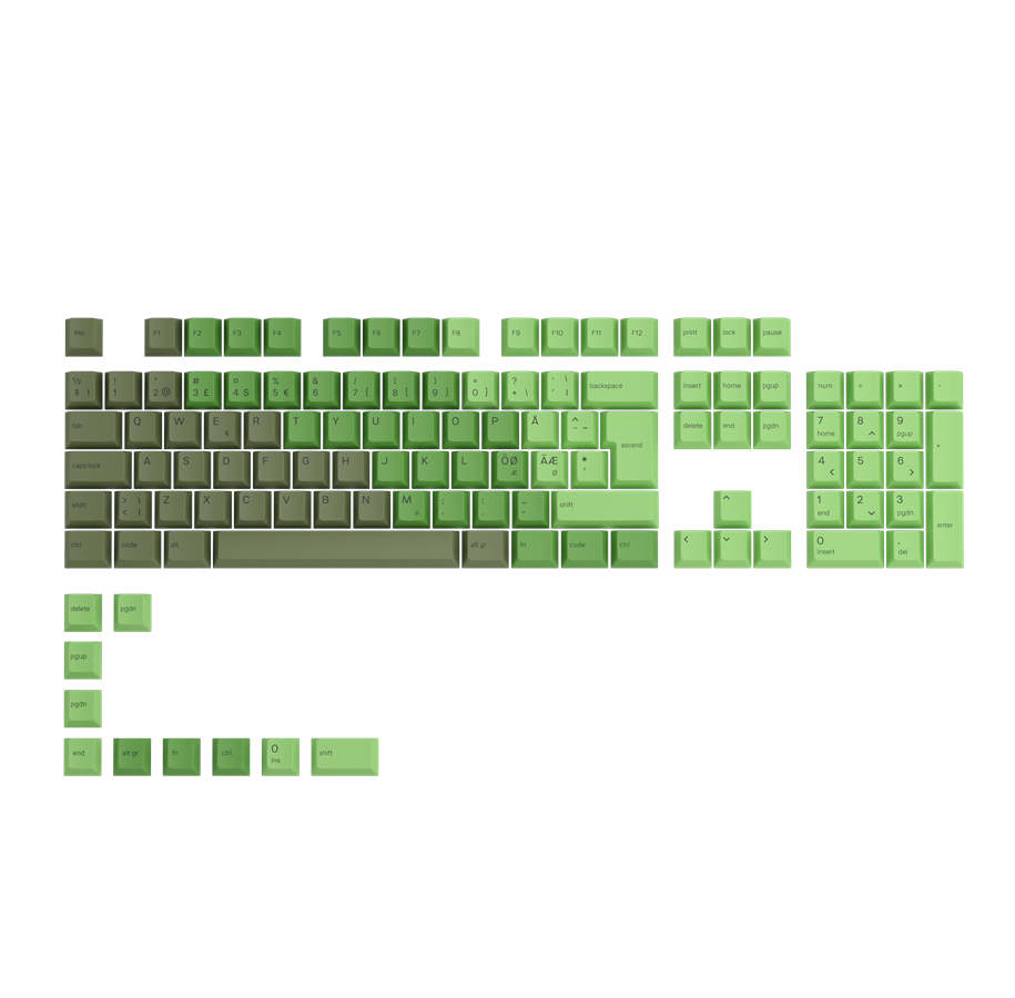 Tastatur - Glorious GPBT Keycaps - Olive Green - 115 PBT keycaps - Nordic - Tastehetter - Nordisk - Grønn - GLO-KC-GPBT-O-N