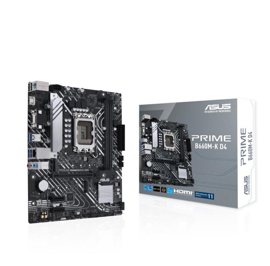 Hovedkort - ASUS PRIME B660M-K D4 Hovedkort - Intel B660 - Intel LGA1700 - DDR4 RAM - Micro-ATX - 90MB1950-M0EAY0