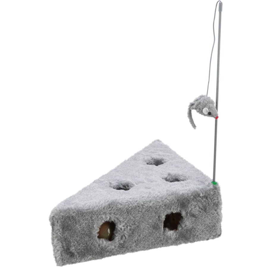 Katt - Trixie Cat's Cheese with playing rod & toy balls plush 36 × 8 × 26/26 cm grey - TX4505