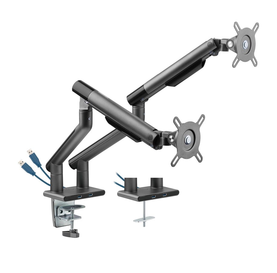 Skjermholder - DUTZO Skjermholder for 2 skjermer (17"-32") - Slim USB-utgave (Svart) - MMASLIU-2