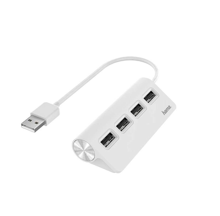 USB-hub - Hama USB Hub 4 Ports USB 2.0 480 Mbit/s white USB-hub - USB 2.0 - 4 porter - Hvit - 002001200000