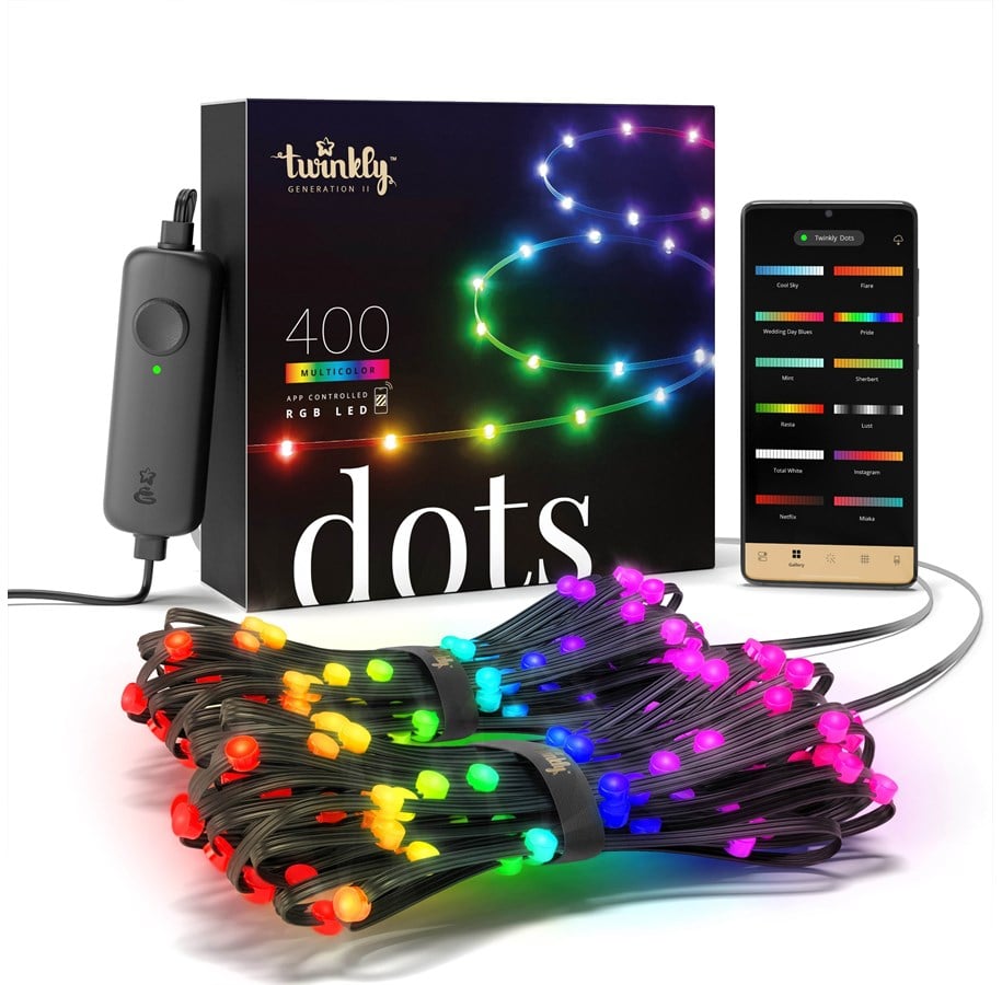 Smarthus - Twinkly Dots – 400 App-controlled RGB LEDs. 20 Meters. Black Wire. - TWD400STP-BEU