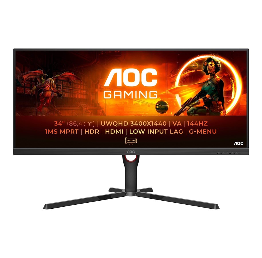 Skjerm - 34" AOC Gaming U34G3XM - 3440x1440 - 144Hz - VA - HDR10 - U34G3XM/EU