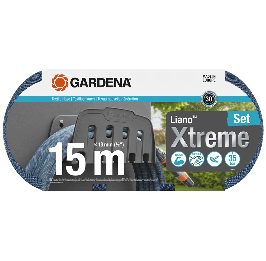 Hagevanning - Gardena Tekstilslange Liano™ Xtreme 15 m Sett, med veggoppheng - 18466-20