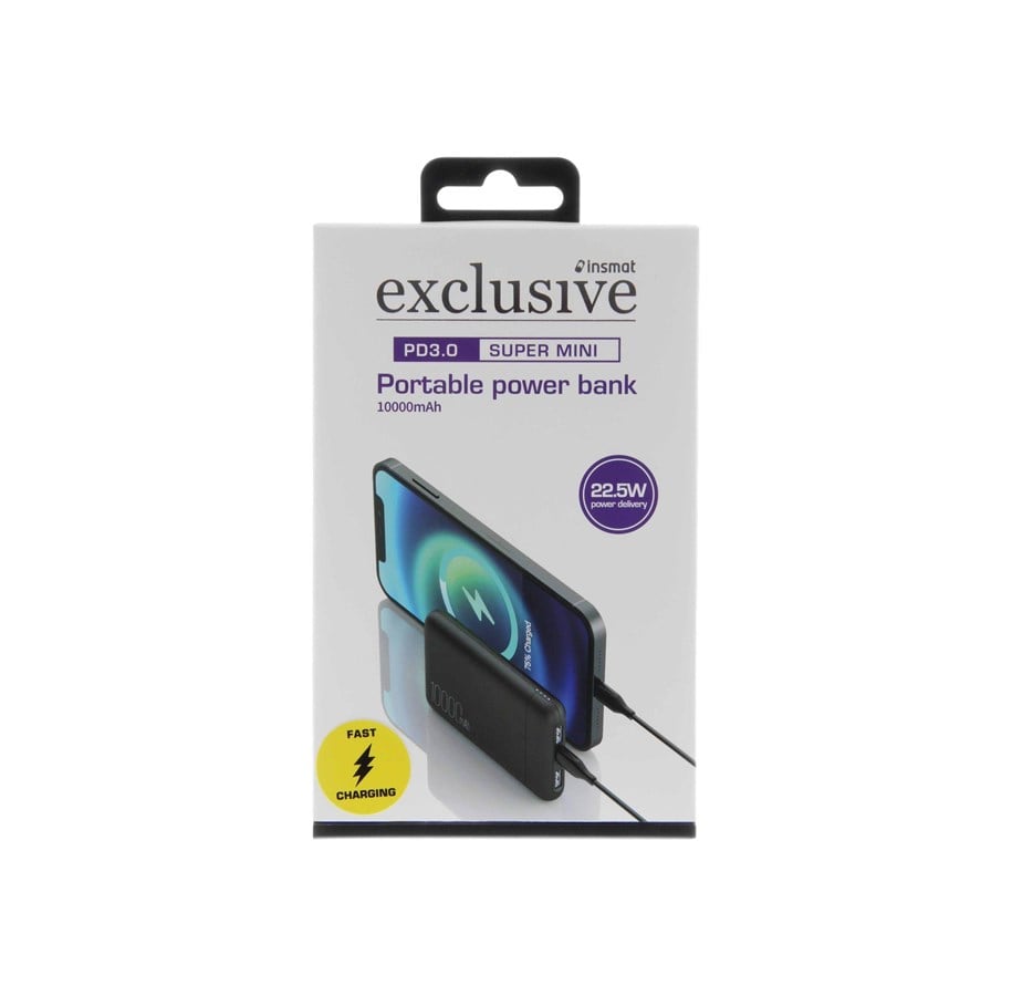 Nødlader - Insmat power bank - Li-pol - USB 24 pin USB-C - 22.5 Watt Nødlader - 10000 mAh - 860-3100