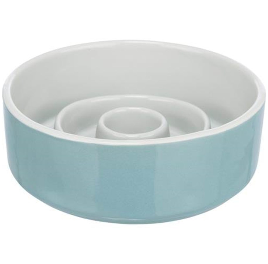 Hund - Trixie Slow Feeding Ceramic Bowl 0.45 l/ø 14 cm grey/blue - TX24520