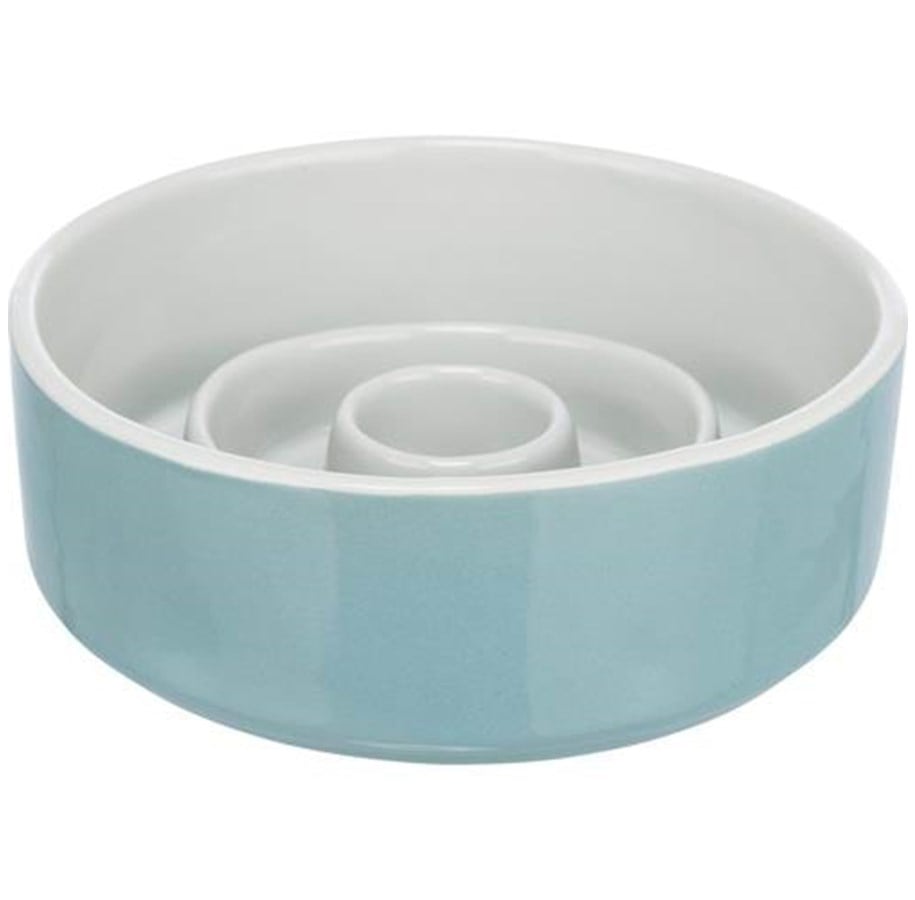 Hund - Trixie Slow Feeding Ceramic Bowl 0.9 l/ø 17 cm grey/blue - TX24521