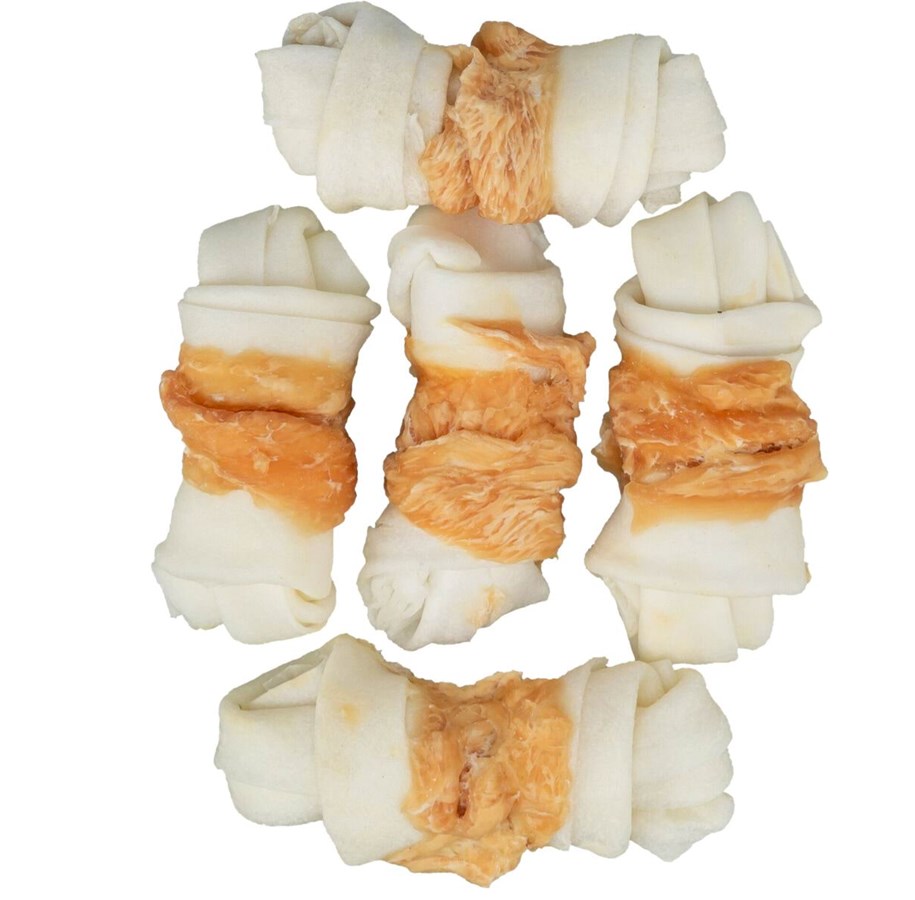 Hund - Trixie Denta Fun Kyllinginnpakket Råhudsknute 5cm (5-Pack) 70g - TX31321