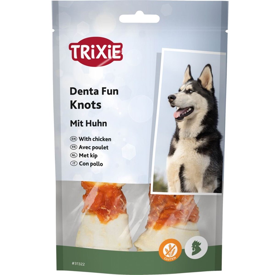 Hund - Trixie Denta Fun Kyllinginnpakket Råhudsknute 11cm (2-Pack) 70g - TX31322