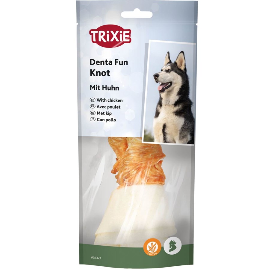 Hund - Trixie Denta Fun Kyllinginnpakket Råhudsknute 15cm 70g - TX31323
