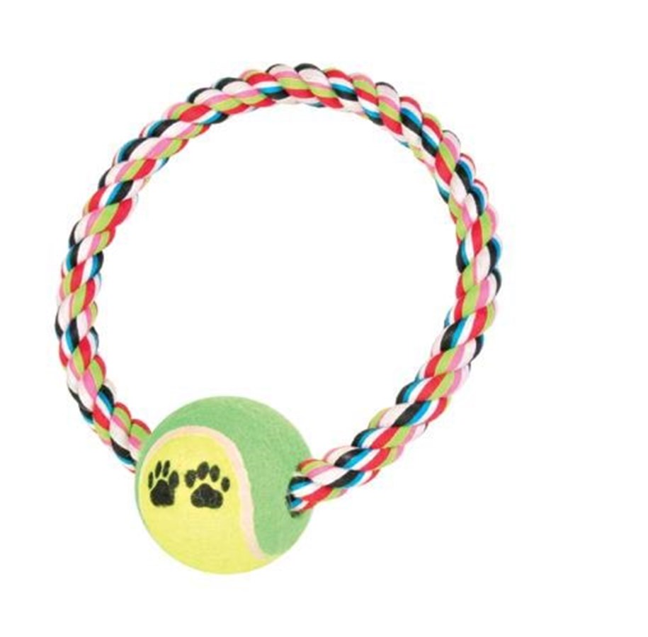 Hund - Trixie Rope Ring with Tennis Ball 6.4cm assorted colours - TX3266
