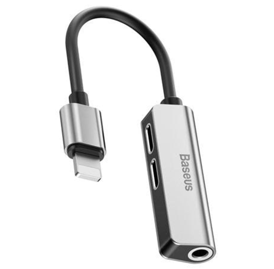 USB - Baseus L52 Audio Adapter Lightning to Mini Jack 3.5mm i 2x Lightning (Silver) - CALL52-S1