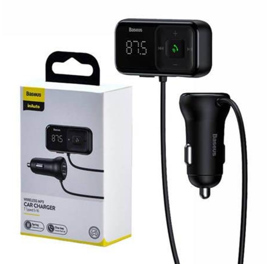 Mobil - Adaptere og ladere - Baseus Car Bluetooth MP3 Player + Charger  T Shaped S-16 Black OS - CCMT000201