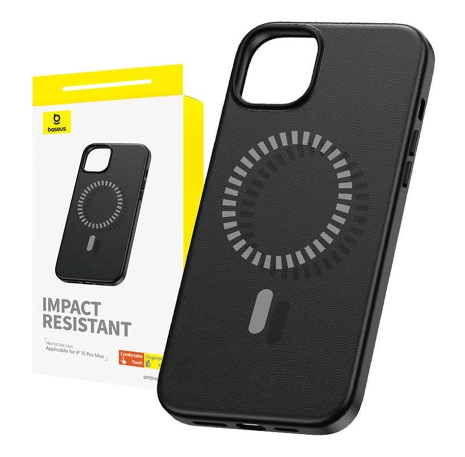 Mobil - Deksel og etui - Baseus Magnetic Phone Case for iPhone 15 ProMax  Fauxther Series (Black) - P60157305113-03