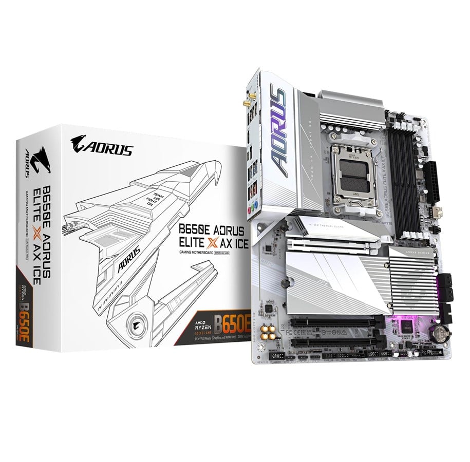 Hovedkort - GIGABYTE B650E AORUS ELITE X AX ICE Hovedkort - AMD B650E - AMD AM5 - DDR5 RAM - ATX - B650E A ELITE X ICE