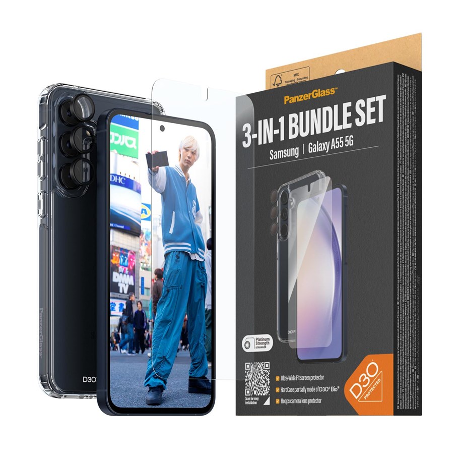 Mobil - Deksel og etui - PanzerGlass 3-in-1 Protection Pack Samsung Galaxy A55 5G | Ultra-Wide Fit w. EasyAligner - PANZERB0470+7358