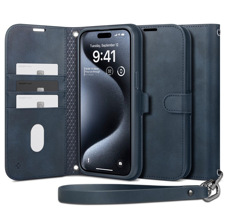 Mobil - Deksel og etui - Spigen Wallet S Pro - navy - iPhone 15 Pro Max - ACS06606