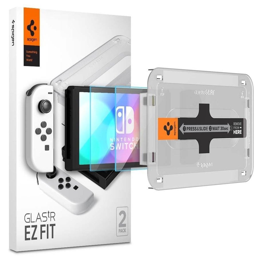 Spill - Tilbehør - Spigen Glass tR EZ Fit 2 Pack - Nintendo Switch OLED - Miscellaneous Tilbehør til spillkonsoll - Nintendo Switch OLED - AGL03829
