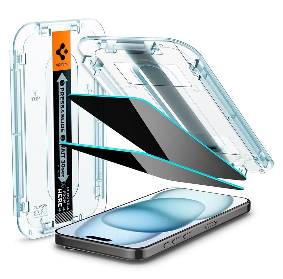 Mobil - Beskyttelsesglass - Spigen Glass tR EZ Fit HD Privacy 1 Pack - iPhone 16/15 - AGL07121