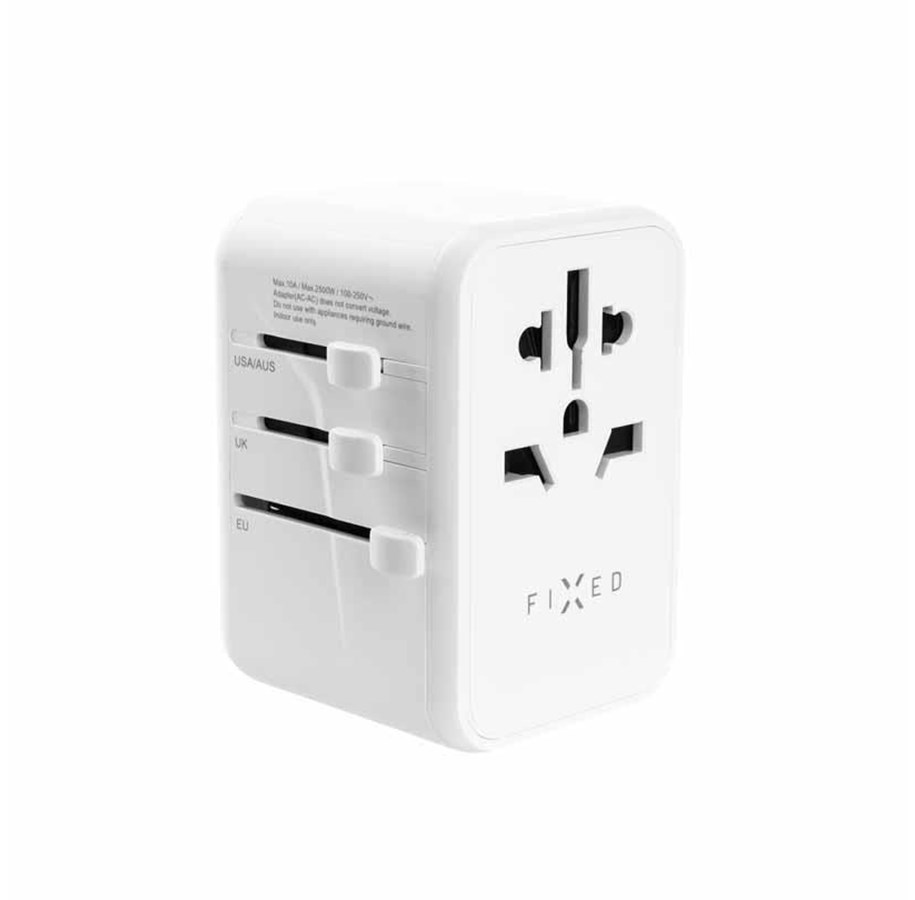 Mobil - Adaptere og ladere - FIXED Travel Charger USB-C/USB-A 65W EU/UK/USA/AUS White - FIXCT65-3C2A-WH
