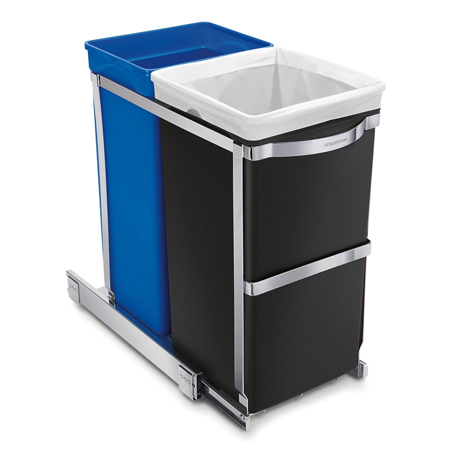 Avfallssortering - Simplehuman 35L (20/15) uttrekkbar resirkuleringsbeholder, kraftig stålramme - CW1016