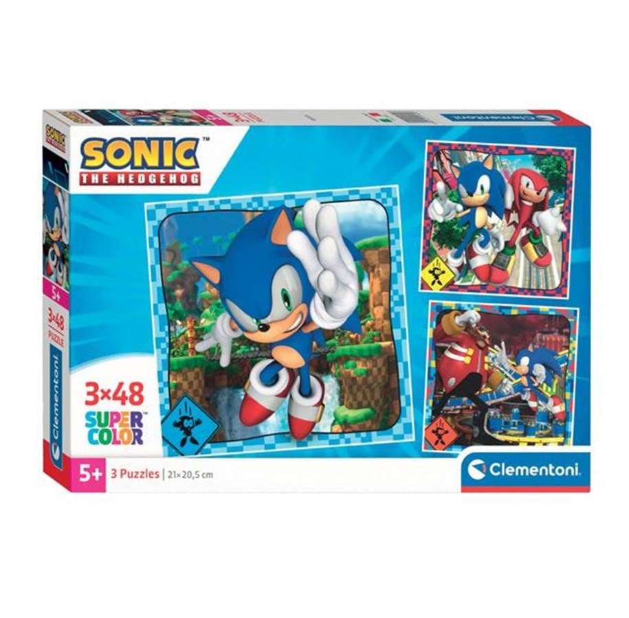 Puslespill - Clementoni Jigsaw Puzzle Super Color Square Sonic 3x48pcs. Gulv - 25320
