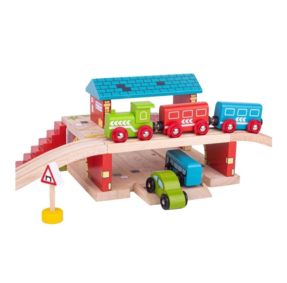 Treleker - Bigjigs Wooden Rails Above Ground Train Station 5 pcs - BJT237
