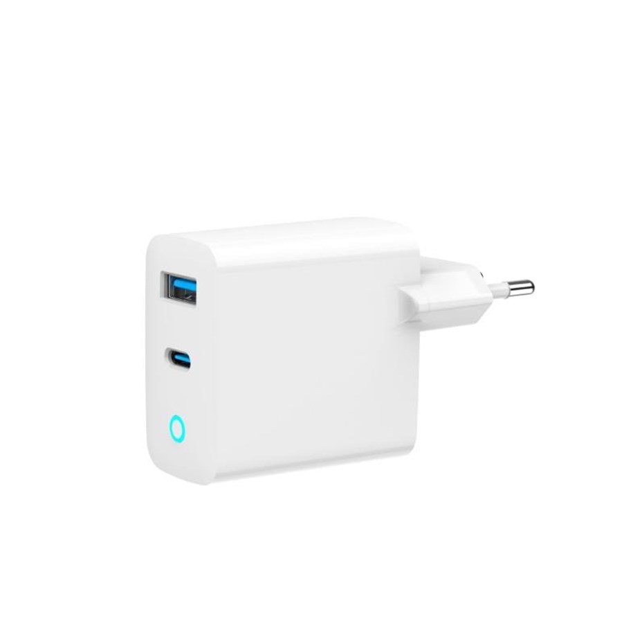 Mobil - Adaptere og ladere - Gembird Universal GaN USB charger QC 3.0 & PD 45W 2-port - White - TA-UC-PDQC45L-W-01