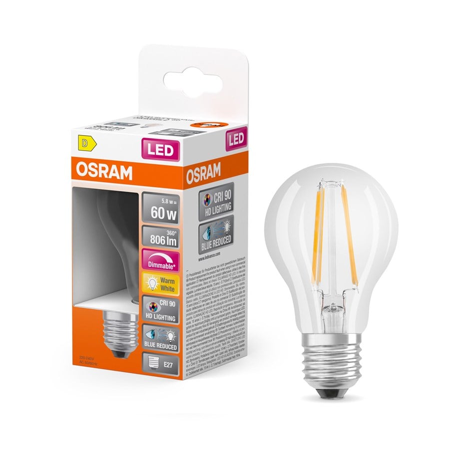 LED-lyspære - Osram LED-lyspære LED Comfort standard filament 806lm 5.8/927 (60W) E27 dimmable E27 - 4058075602458