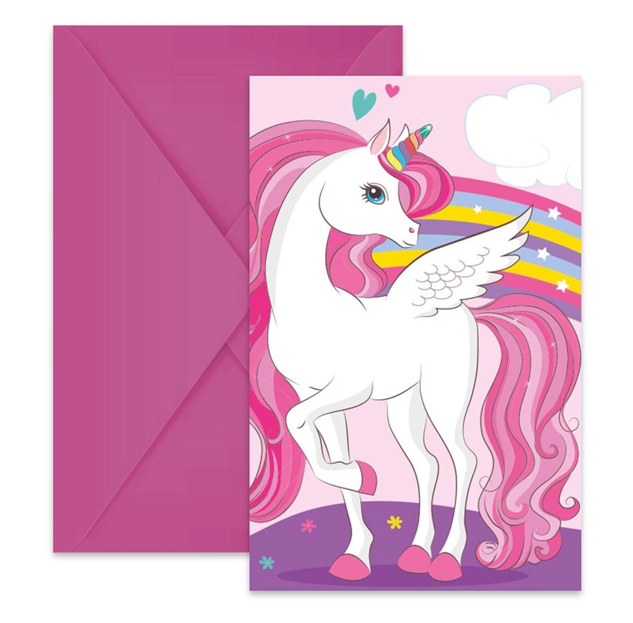 Leketøy - Globos Invitations and Envelopes FSC Unicorn Rainbow Colors 6 pcs. - 93766