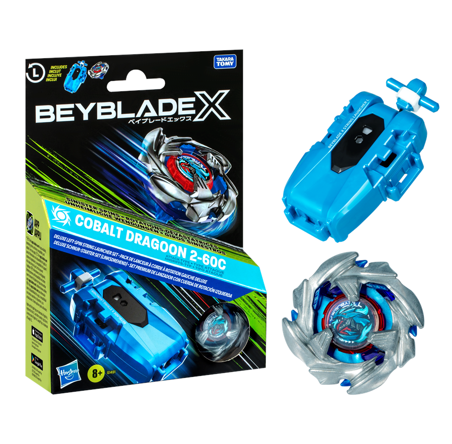 Leketøy - Beyblade X Cobalt Dragoon 2-60C Deluxe Left-Spin String Launcher Set - G1491EU40