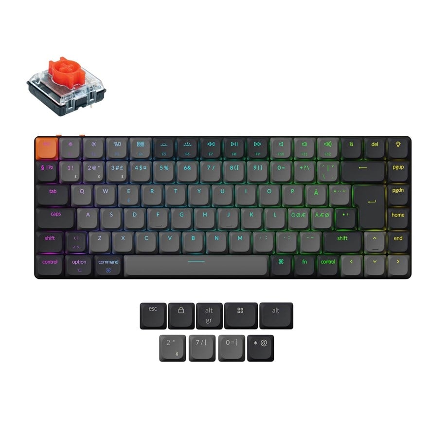 Tastatur - Keychron K3 v3 RGB QMK Wireless Hot Swap QMK - Low Profile 2.0 Red - Gamingtastatur - Uten numpad - Nordisk - Svart - K3X-H1Z-BO