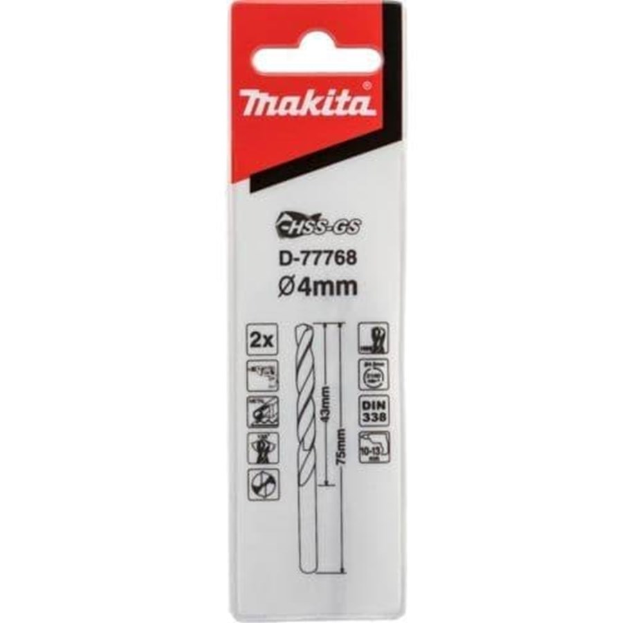 Bormaskin & Bits - Makita D-77768 Metal Drill Bit HSS-GS 4.0x75mm - D-77768