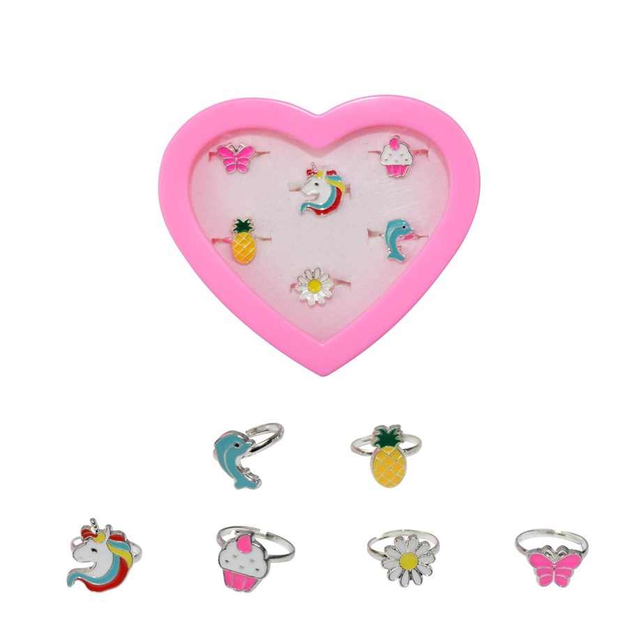 Kreative leker - Pocket Money Box Of Silver Rings 6 pcs. - 640113
