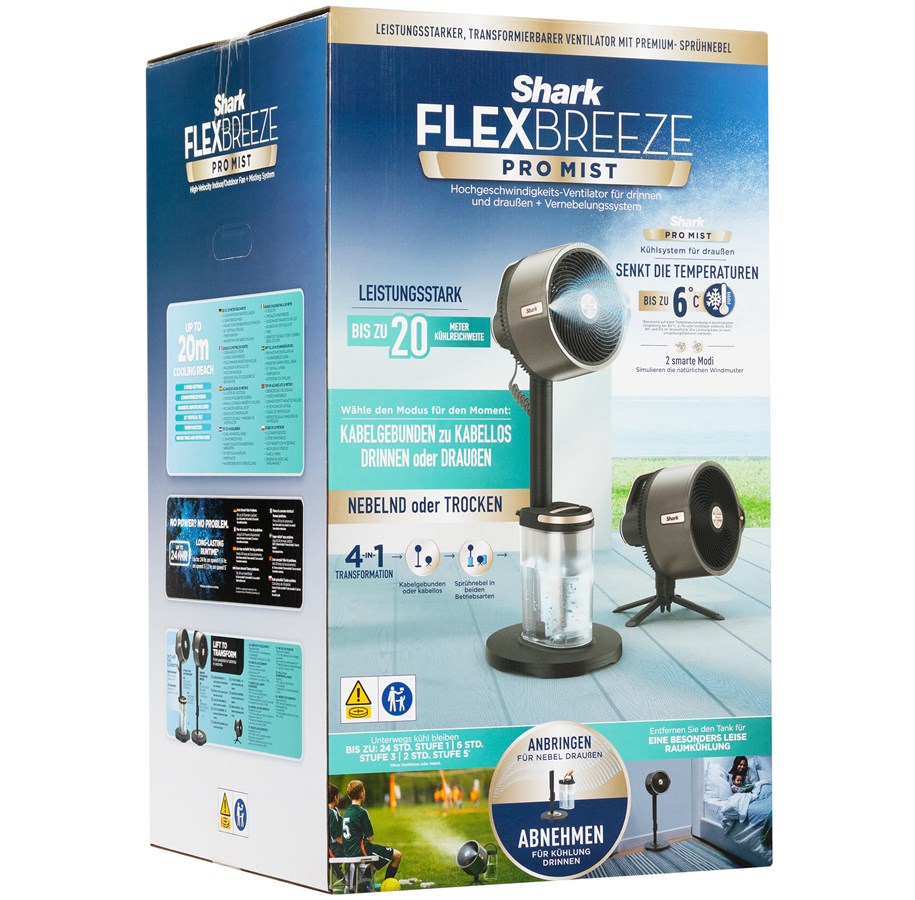 Varme- & Kjøleapparat - Shark FA300EU FlexBreeze Pro Mist – Indoor and Outdoor Fan with Outdoor Misting System - FA300EU