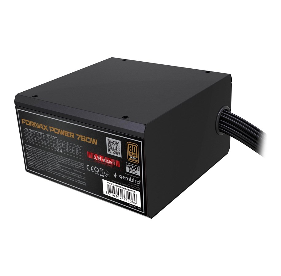 Strømforsyning (PSU) - Gembird CCC-PSUBRONZE-750W-10 - power supply - 750 Watt Strømforsyning (PSU) - 750 Watt - 120 mm - ATX - 80 Plus Bronze sertifisert - CCC-PSU80PLUS-750W-10