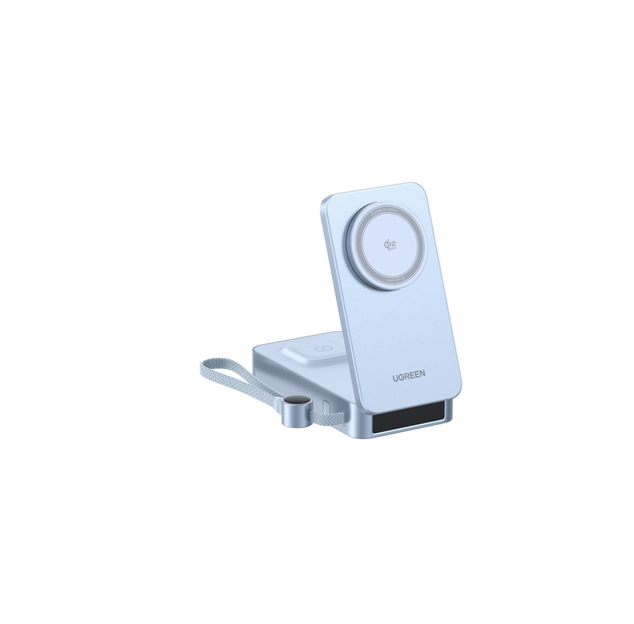Nødlader - UGREEN MagFlow Qi2.2 25 W Magnetic Wireless Charging Powerbank with Built-in Cable Nødlader - Sølv - 20000 mAh - 75066