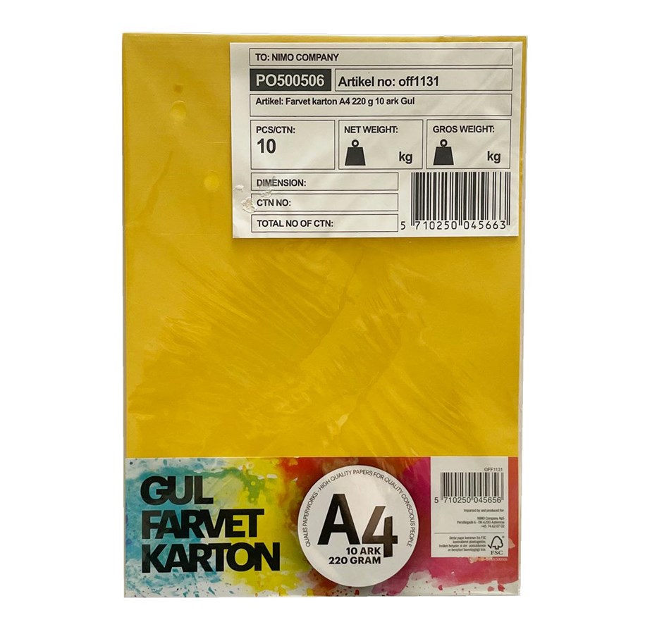 Papir, Fotopapir & Etiketter - Hobby Mate Cardboard A4 220g. 10 sheets YELLOW - OFF1131