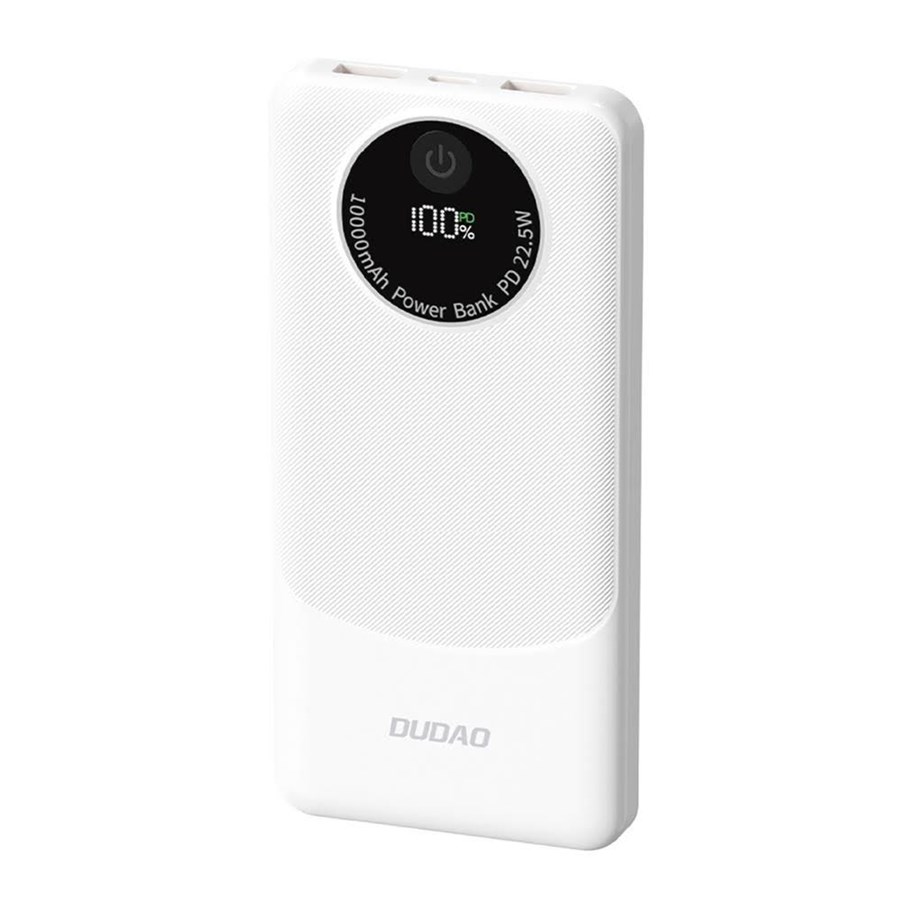 Nødlader - Dudao Powerbank K12 10000mAh PD22.5W USB-A USB-C - white - 10000 mAh - 6976625333875