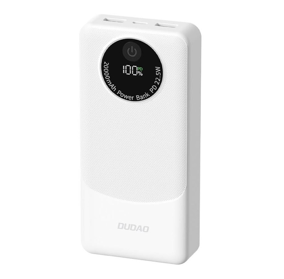 Nødlader - Dudao Powerbank K12Pro 22.5W PD 20000mAh USB-A USB-C - white Nødlader - Hvit - 20000 mAh - 6976625333905
