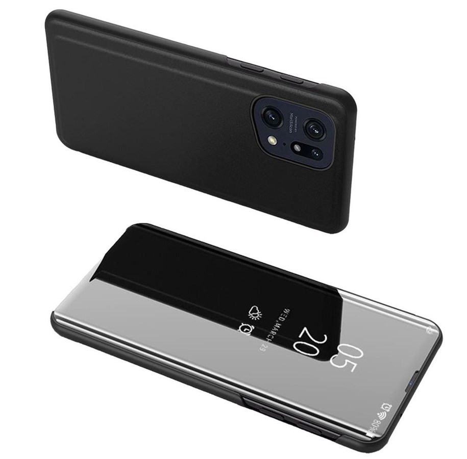 Mobil - Deksel og etui - Hurtel Clear View Case Cover for Oppo Find X5 Pro Cover with a Flap Black - 5907769349300