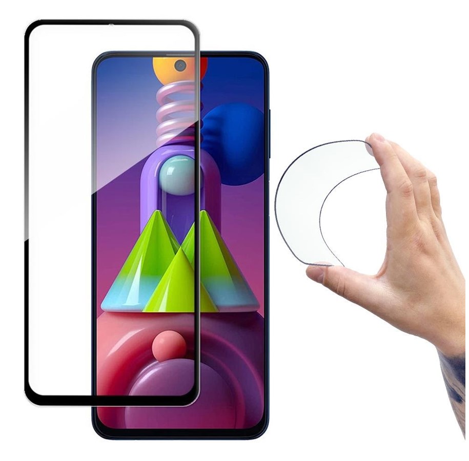 Mobil - Beskyttelsesglass - Wozinsky Full Cover Flexi Nano Glass Film Tempered Glass with Frame Samsung Galaxy M51 Black - 9111201928701