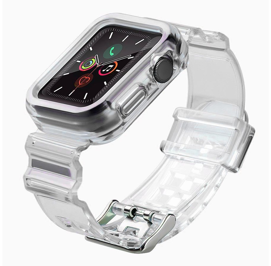 Smartklokke - Tilbehør - Hurtel Silicone Band Strap Bracelet Case Strap Light Set for Apple Watch 44mm - Black - 5907769331657